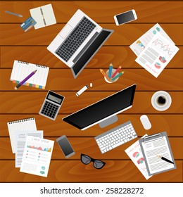 Business meeting. Working place in flat design. Constructor of your own work space. Vector illustration