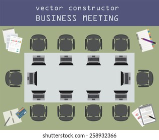 Business meeting. Working place in flat design. Constructor of your own work space. Vector illustration