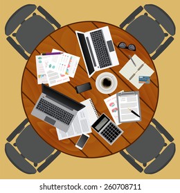 Business meeting. Working place in flat design. Constructor of your own work space. Vector illustration 