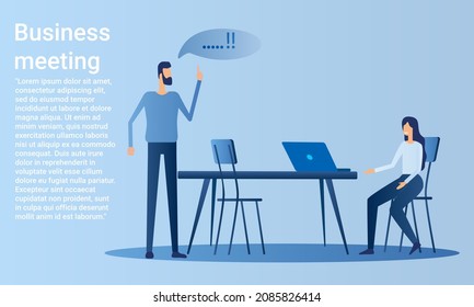 Business meeting.Business meetings and events.The concept of teamwork and communication.Poster in business style.Flat vector illustration.
