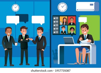 Business meetings and regular work and keeping a social distance. Using online media to connect with friends or colleagues in modern life. A casual meeting at your own home.