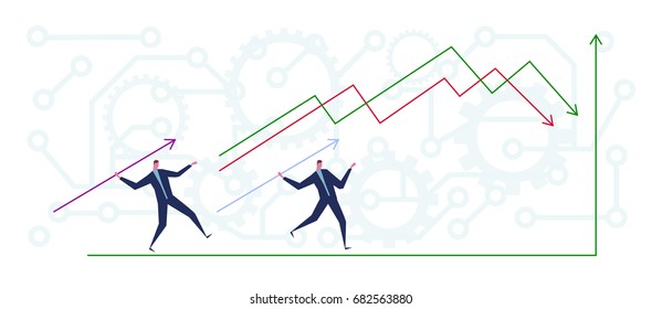 Business men are aiming the graph target. Concept business vector illustration.Business men are throwing arrow.