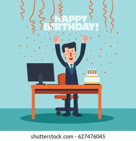 Business men celebrating his birthday at the office
