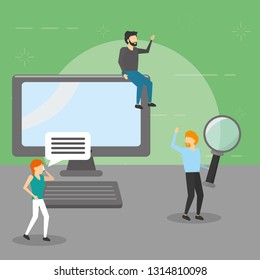 business men with computer and loupe