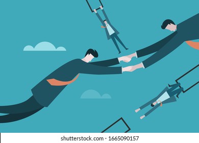 Business men doing acrobatic swings. Concept for business risk and challenges