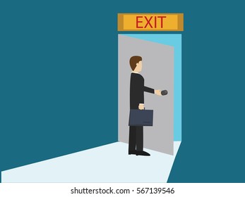 Business men and the exit door. Business concept. Isometric 3d design. vector illustration