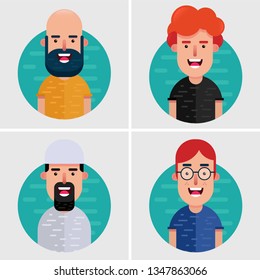 Business men flat avatars set with smiling face. Team icons collection. Vector illustration. eps 10.