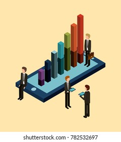 business men group with tablet transaction mobile graph