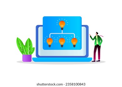 Geschäftsleute denken über Computer. Untergeordnete Struktur des Unternehmensmanagements. Delegieren, Zuweisung.