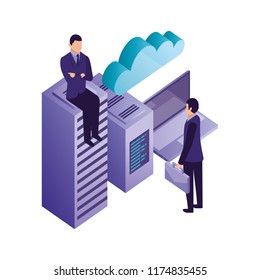 business men with laptop database center cpu cloud computing