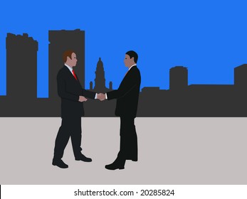 business men meeting with handshake and Fort Worth skyline