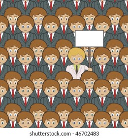 business men pattern (with clipping mask) with man standing out with sign