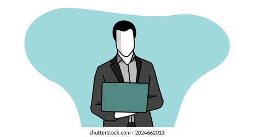 Business Men Playing Laptop While Standing Flat Illustration Design Vector
