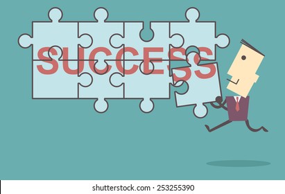 Business men putting together jigsaw the word Success vector file illustration eps10