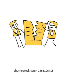 business men revoke contract document yellow stick figure