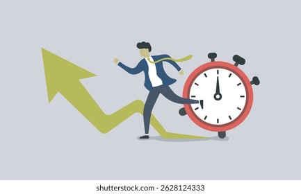 Business men running chasing business target time to improve income and provit, men with short time quickly finish the job, business, target, project, and profit. for presentation, marketing vector.