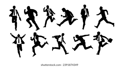 Business men running, jumping for success vector.