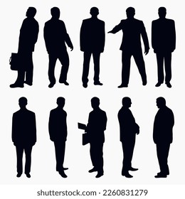 Business men silhouette standing, male silhouette in a stylish suit, businessman; entrepreneur, executive, isolated vector