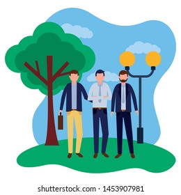 business men standing in the park vector illustration