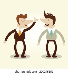 Business men talking conversation,vector cartoon illustration.