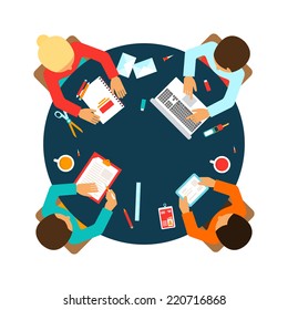 Business men team office meeting concept top view people on table vector illustration