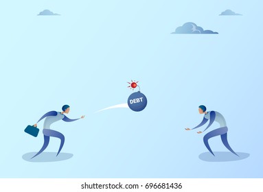 Business Men Throwing Each Other Bomb Credit Debt Finance Crisis Concept Flat Vector Illustration