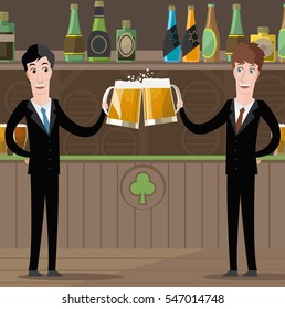 business men toasting with beer in irish pub