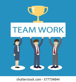 Business men with Trophy cup. Teamwork Business concept. flat design. vector illustration