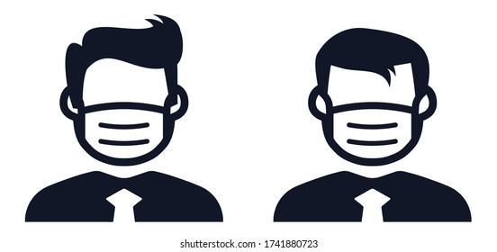 Business men with virus protection face mask icons