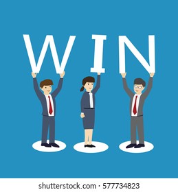 Business men with WIN Sign . Teamwork Business concept. flat design. vector illustration