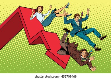 Business Men And Woman Financial Collapse Pop Art Retro Vector Illustration