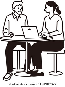 Business Men Women Cafes Laptops Talking