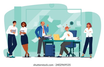 Business Men and Women Enemies or Opponents Arguing and Staring Bullied Person in Office. Quarrel or Work Conflict Between Colleagues or Workers Team svg