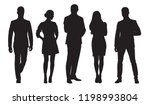 Business men and women, group of people at work. Isolated vector silhouettes