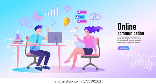 Business men and women are meeting on the desk. The employee tells the boss about business ideas. Business meeting in office at conference table with talking businessmen and businesswomen vector.