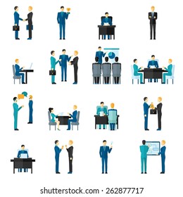 Business men and women set in different poses in office isolated vector illustration