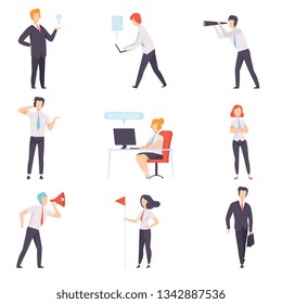 Business men and business women set, successful business characters at work in office vector Illustration on a white background