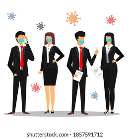business men and women and some virus vectors around them