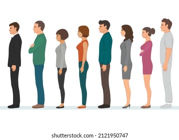 Business Men and women Waiting in Line, Men and Women People In Side Standing View Vector Illustration