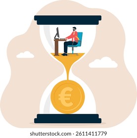 Business men work in the hourglass, hourglass and euro, time is money

