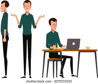 business men working laptop vector characters design in casual clothes diffrent posses