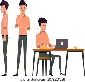 business men working laptop vector characters design in casual clothes diffrent posses