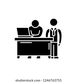 Business mentor black icon, vector sign on isolated background. Business mentor concept symbol, illustration 