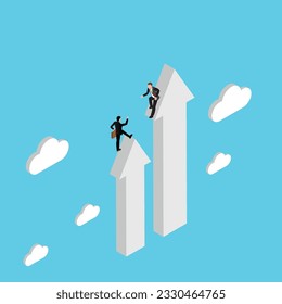 mentor empresarial, entrenador o consulta para ayudar al éxito en el concepto de ilustración isométrica 3d vectorial para banner, sitio web, ilustración, página de inicio, volante, etc
