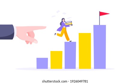 Business mentor helps to improve career and holding stairs steps vector illustration. Mentorship, upskills and self development strategy flat style design business concept.