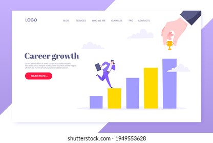 Business mentor helps to improve career and holding stairs steps vector illustration. Mentorship, upskills and self development strategy flat style design business concept.