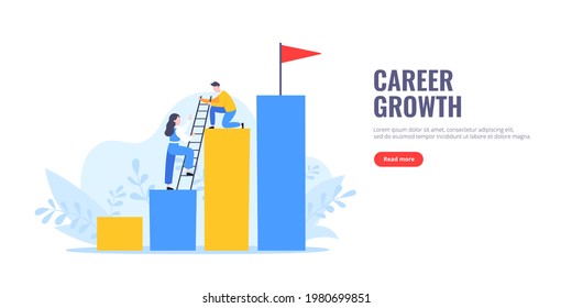 Business Mentor Helps To Improve Career And Holding Stairs Steps Vector Illustration. Mentorship, Upskills, Climb Help And Self Development Strategy Flat Style Design Business Concept.