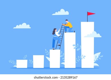 El mentor de negocios ayuda a mejorar la carrera y a sostener escaleras de escaleras ilustraciones vectoriales. Mentalidad, habilidades de actualización, ayuda de ascenso y autodesarrollo estrategia de diseño de estilo plano concepto de negocio.