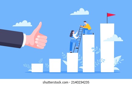 Business Mentor Helps To Improve Career And Holding Stairs Steps Vector Illustration. Mentorship, Upskills, Climb Help And Self Development Strategy Flat Style Design Business Concept.