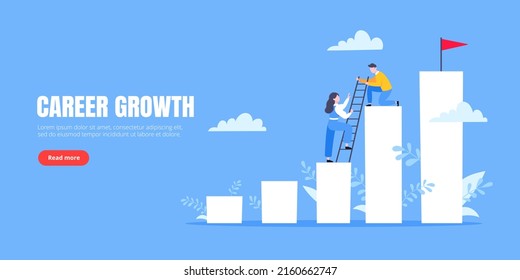 Business mentor helps to improve career and holding stairs steps vector illustration. Mentorship, upskills, climb help and self development strategy flat style design business concept.